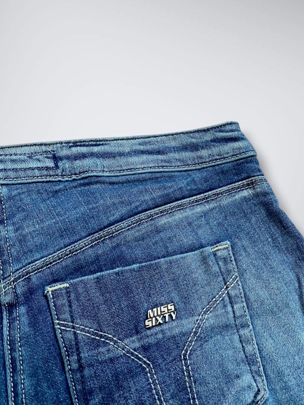 VTG Y2k Miss Sixty Avant-Garde Arched Micro Denim Mid Rise Shorts - Picture 5 of 8